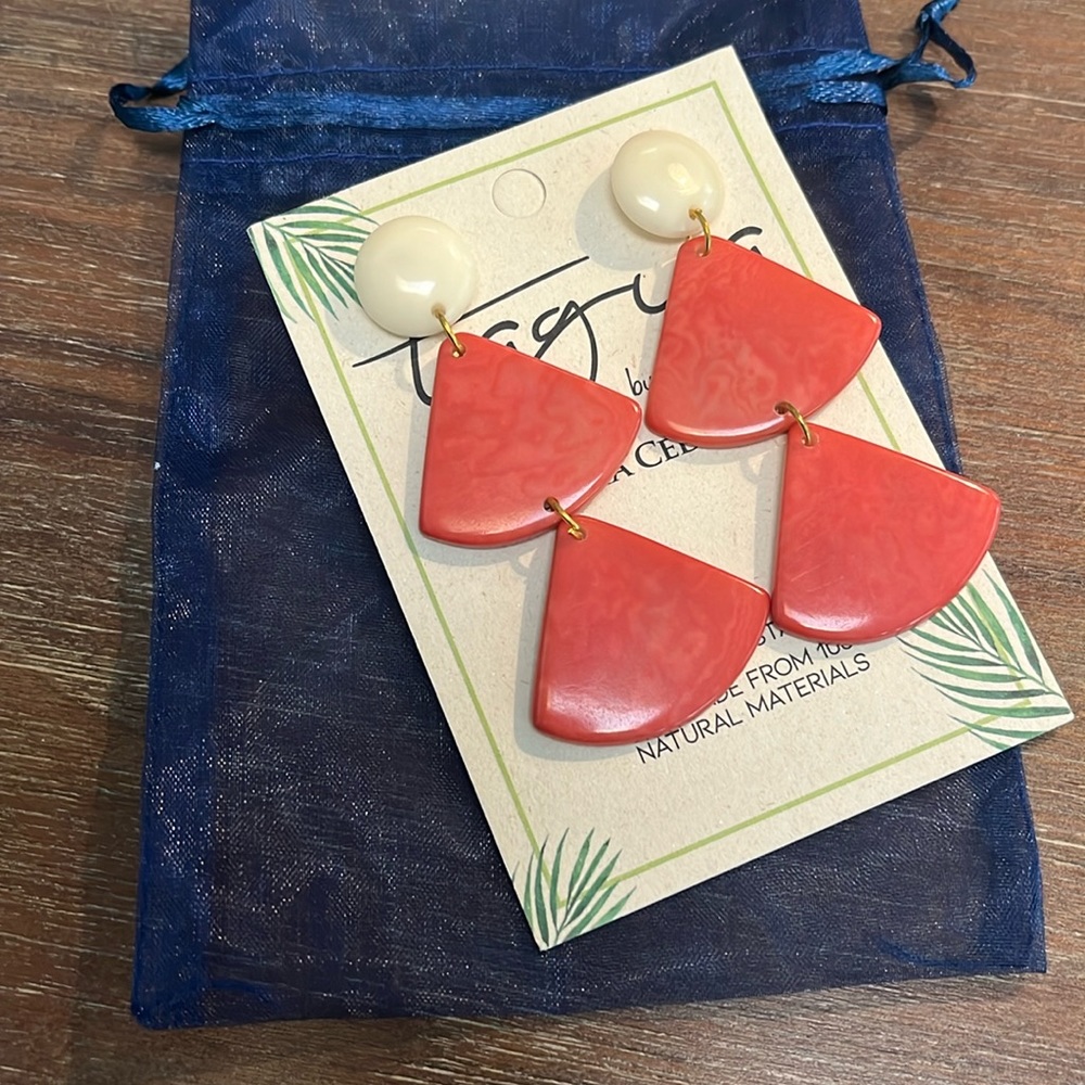 NWT Cream and coral handmade material earrings